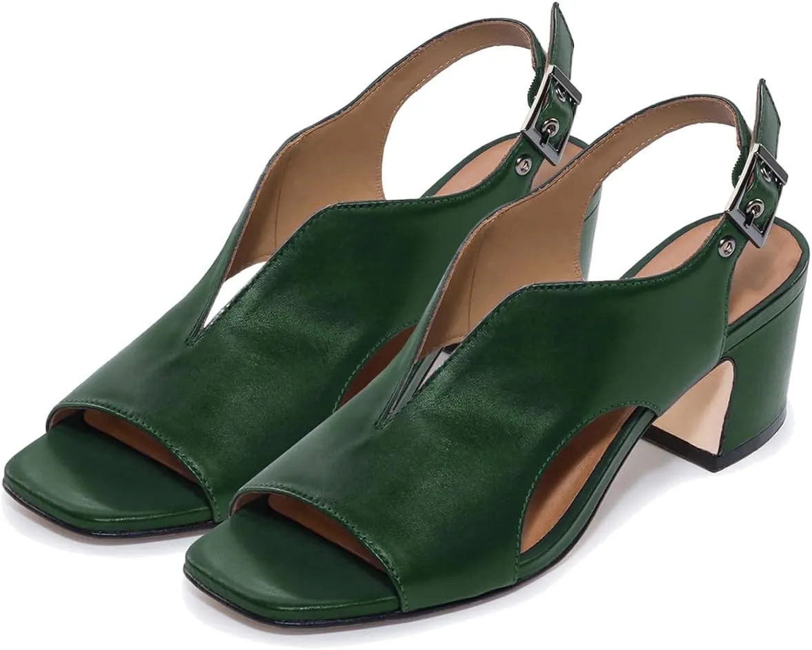 SHODENSE Women Heeled Sandals Peep Square Toe Suede Chunky Block Heel Sandal Booties Cut-out Ankle Strap Heeled Dress Sandal Shoes Open Toe Slingback Pumps Backless Buckle Summer Elegant 4-13 M US