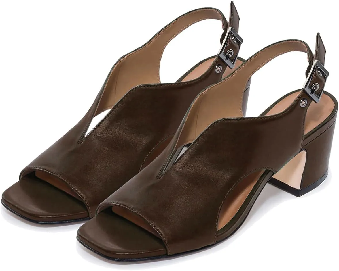 SHODENSE Women Heeled Sandals Peep Square Toe Suede Chunky Block Heel Sandal Booties Cut-out Ankle Strap Heeled Dress Sandal Shoes Open Toe Slingback Pumps Backless Buckle Summer Elegant 4-13 M US