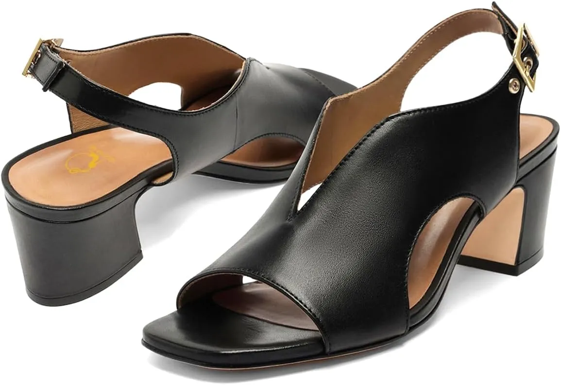 SHODENSE Women Heeled Sandals Peep Square Toe Suede Chunky Block Heel Sandal Booties Cut-out Ankle Strap Heeled Dress Sandal Shoes Open Toe Slingback Pumps Backless Buckle Summer Elegant 4-13 M US