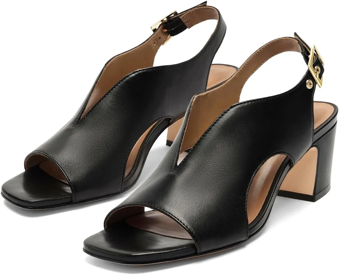 SHODENSE Women Heeled Sandals Peep Square Toe Suede Chunky Block Heel Sandal Booties Cut-out Ankle Strap Heeled Dress Sandal Shoes Open Toe Slingback Pumps Backless Buckle Summer Elegant 4-13 M US