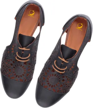 SHODENSE Women Retro Oxford Flats Cut Out Round Toe Lace Up Loafers Perforated Flat Heel Dress Derby Shoes Floral Cut Out Summer Oxfords Walking Vintage Party Vacation 4-11 M US