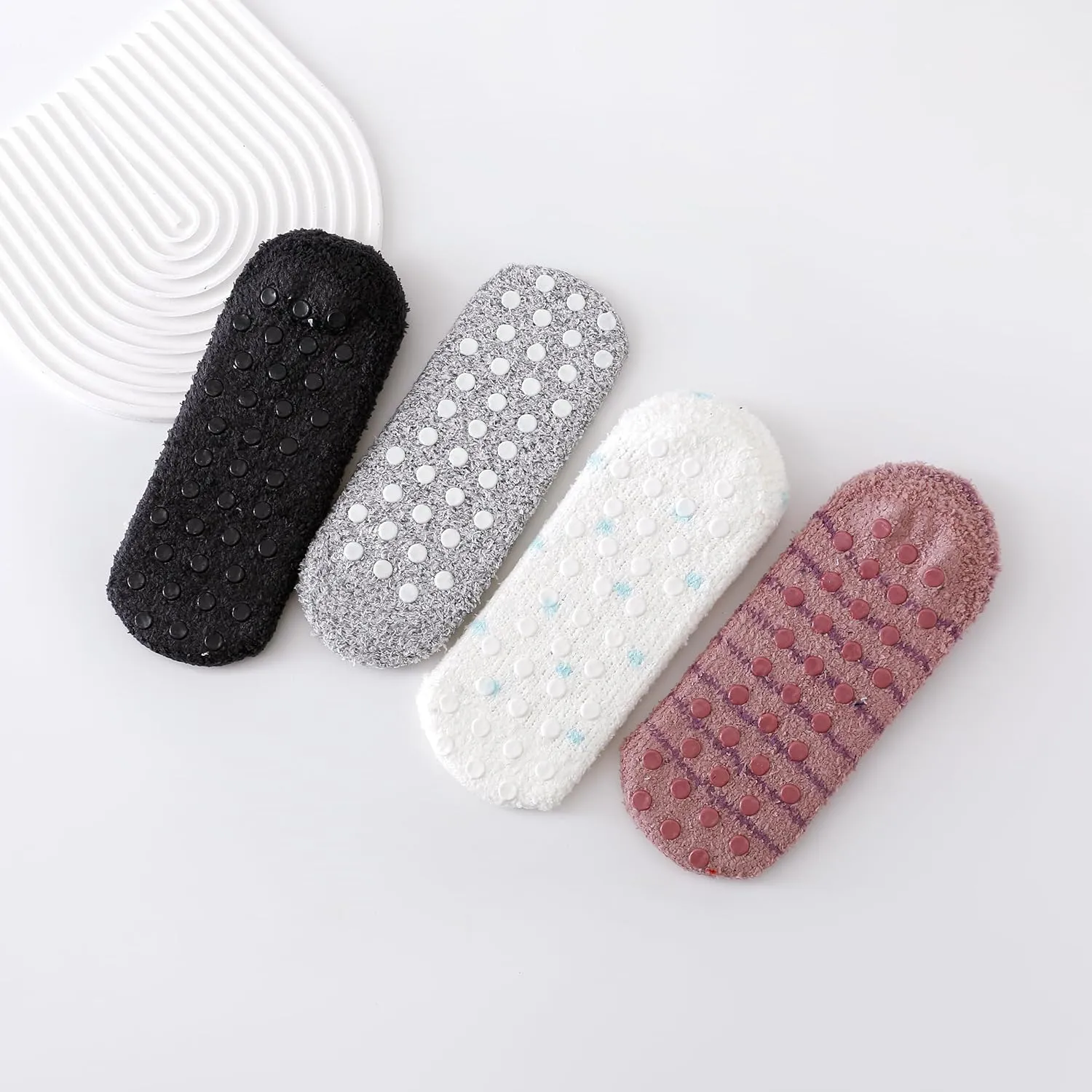 SKOLA 4/6 Pairs Cozy Winter Fuzzy Women Socks Grip Slippers Fluffy House Non Skid Microfiber Socks