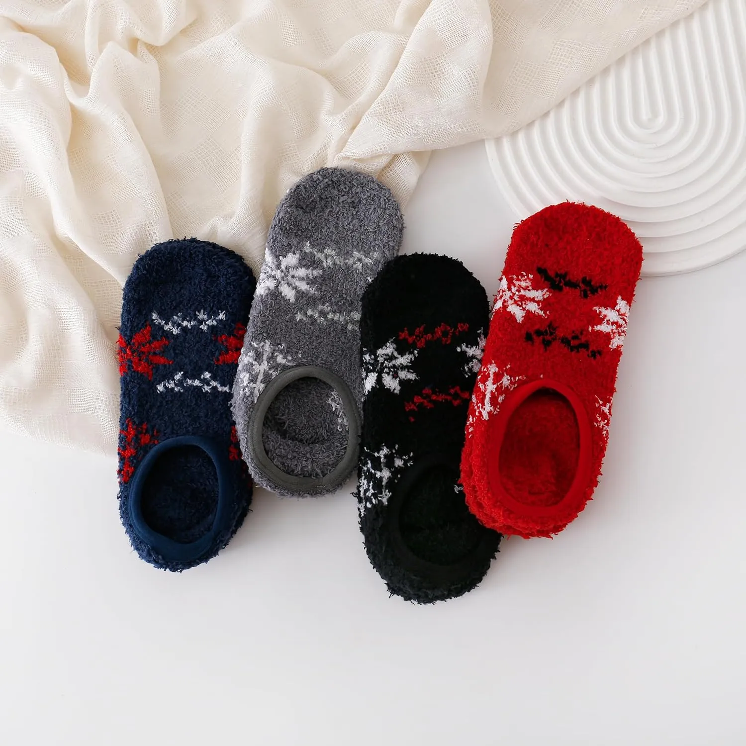 SKOLA 4/6 Pairs Cozy Winter Fuzzy Women Socks Grip Slippers Fluffy House Non Skid Microfiber Socks