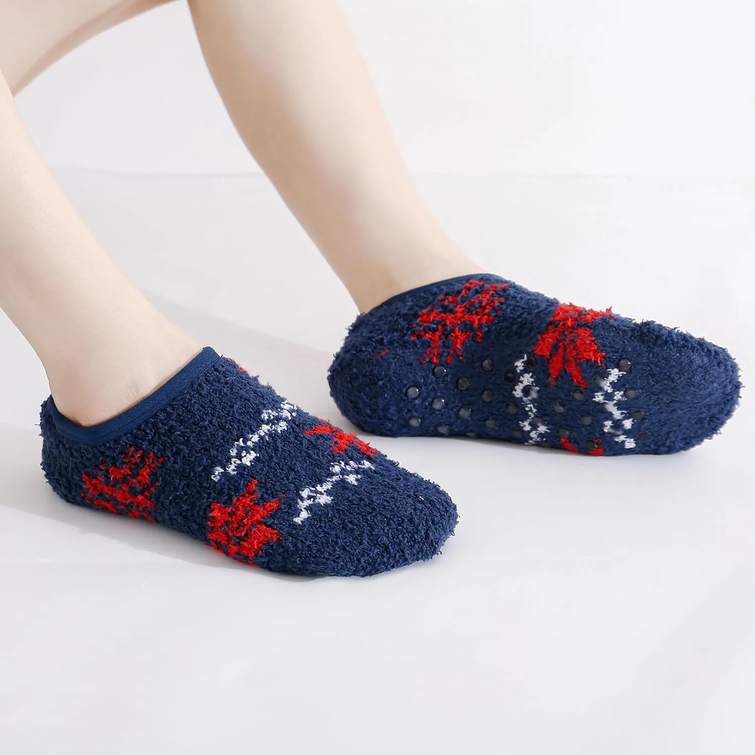 SKOLA 4/6 Pairs Cozy Winter Fuzzy Women Socks Grip Slippers Fluffy House Non Skid Microfiber Socks