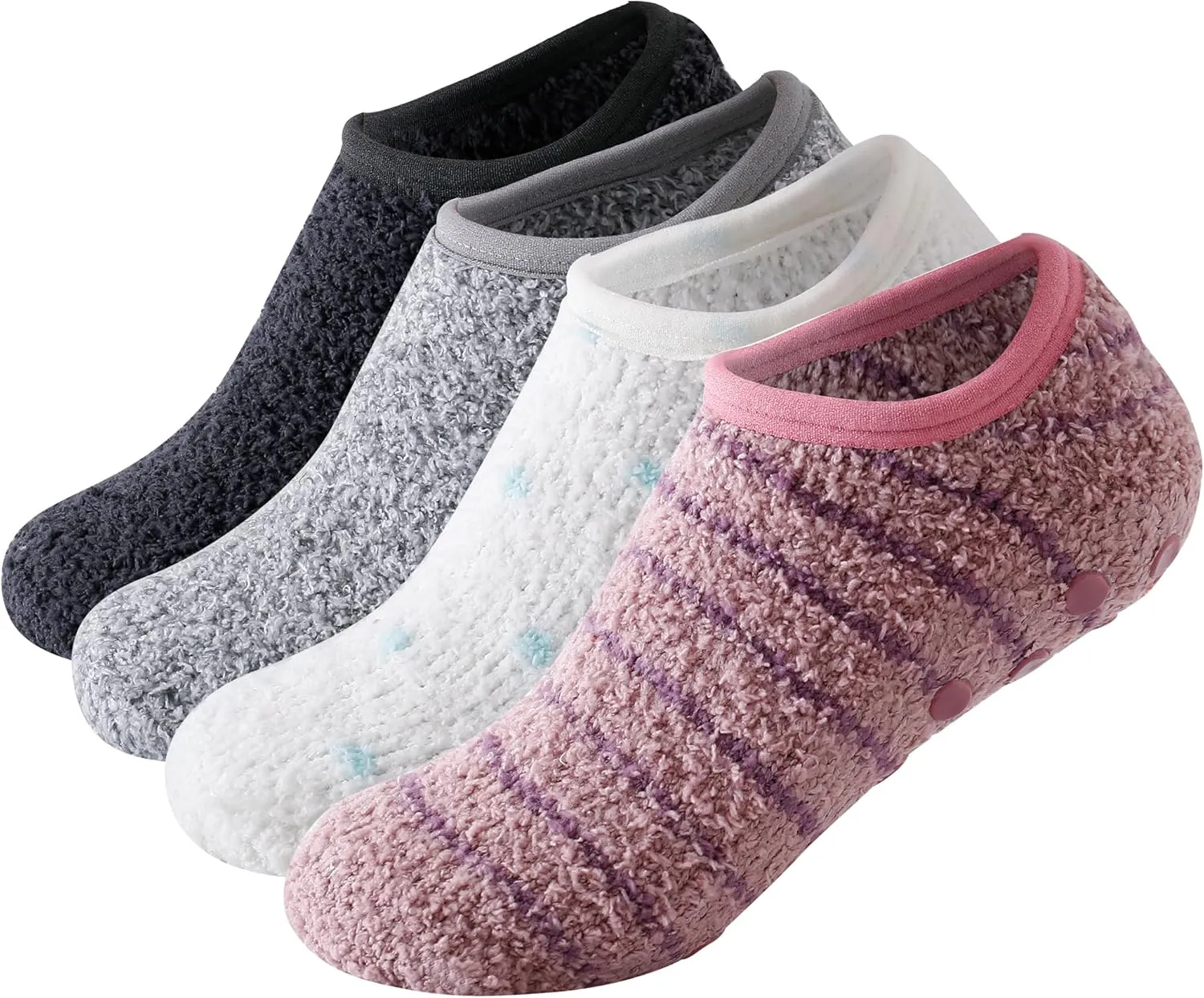 SKOLA 4/6 Pairs Cozy Winter Fuzzy Women Socks Grip Slippers Fluffy House Non Skid Microfiber Socks