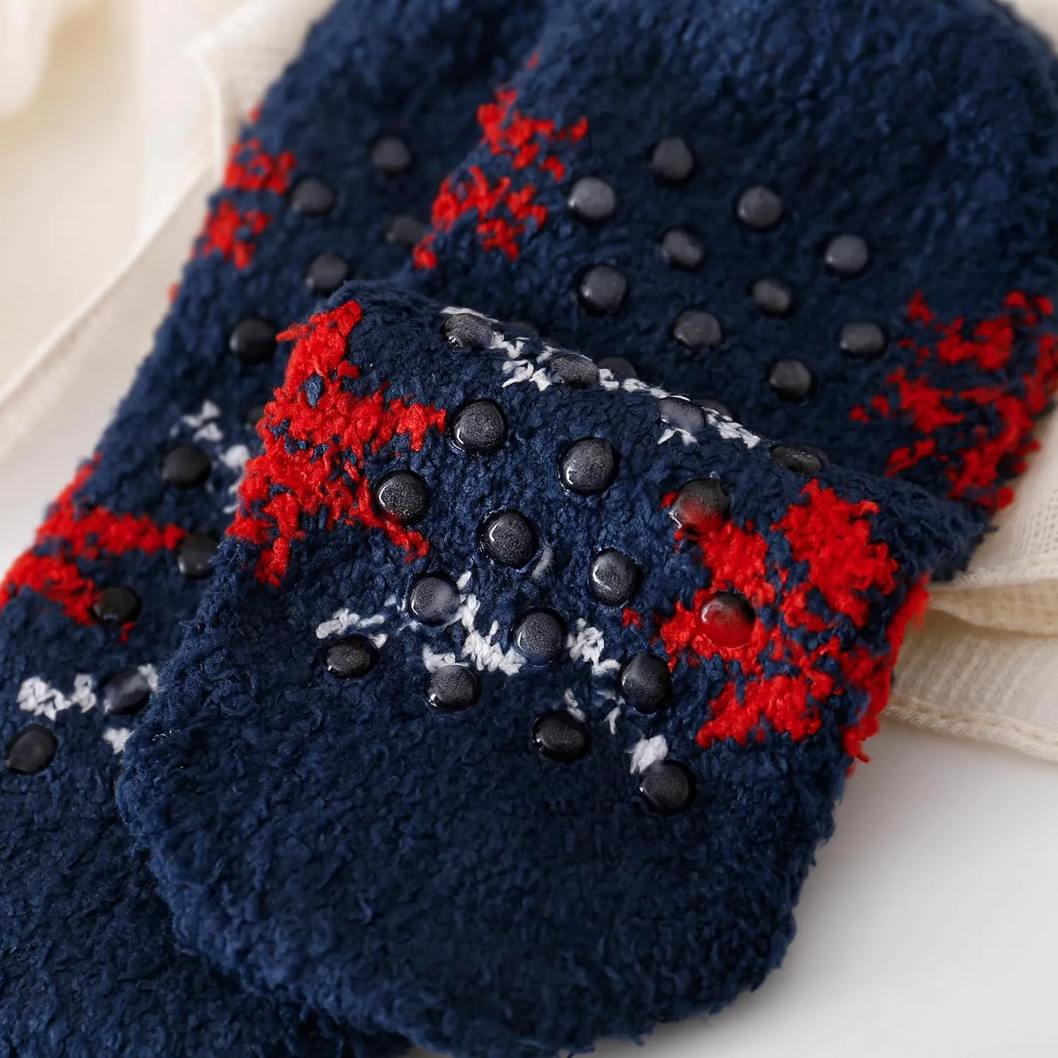 SKOLA 4/6 Pairs Cozy Winter Fuzzy Women Socks Grip Slippers Fluffy House Non Skid Microfiber Socks
