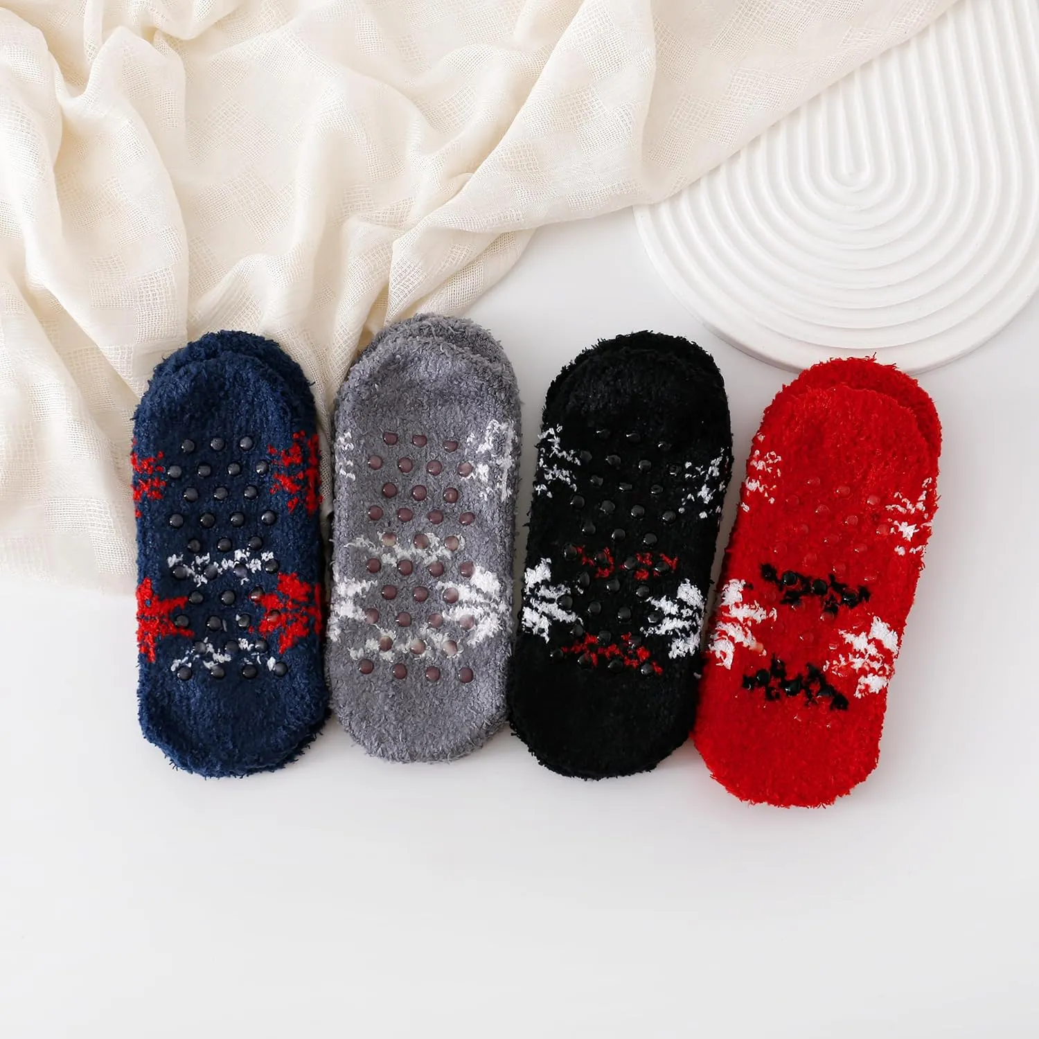 SKOLA 4/6 Pairs Cozy Winter Fuzzy Women Socks Grip Slippers Fluffy House Non Skid Microfiber Socks