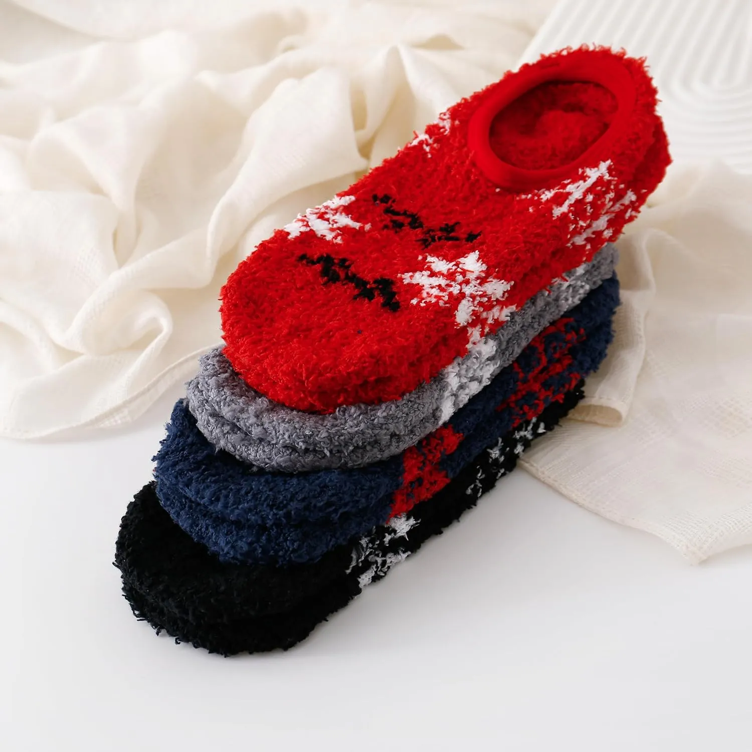 SKOLA 4/6 Pairs Cozy Winter Fuzzy Women Socks Grip Slippers Fluffy House Non Skid Microfiber Socks