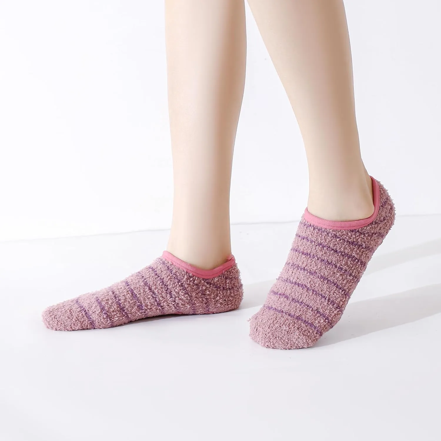 SKOLA 4/6 Pairs Cozy Winter Fuzzy Women Socks Grip Slippers Fluffy House Non Skid Microfiber Socks