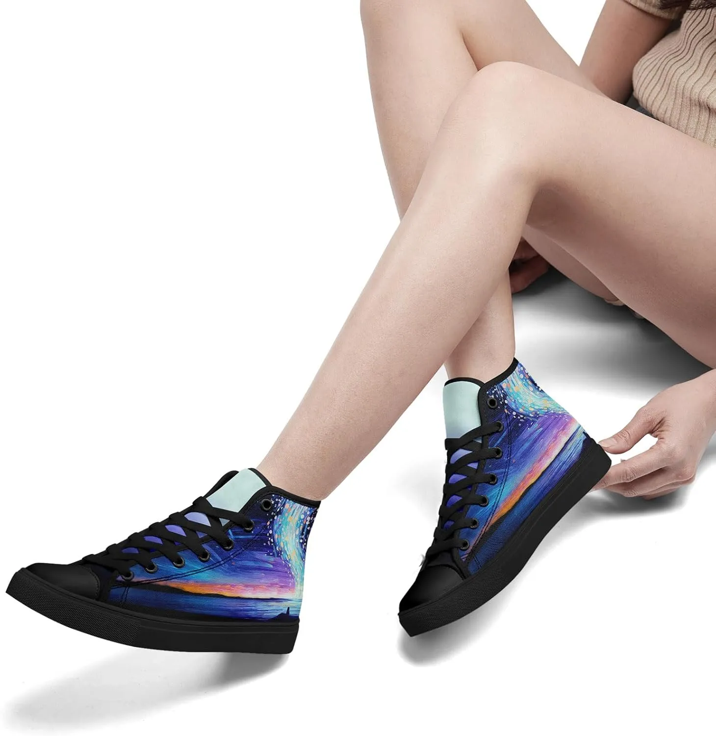 Sky High-top Canvas Shoes for Men Women Fashion Breathable Lace Up Comfortable Trendy Sneaker Plat Star Moon Shoes