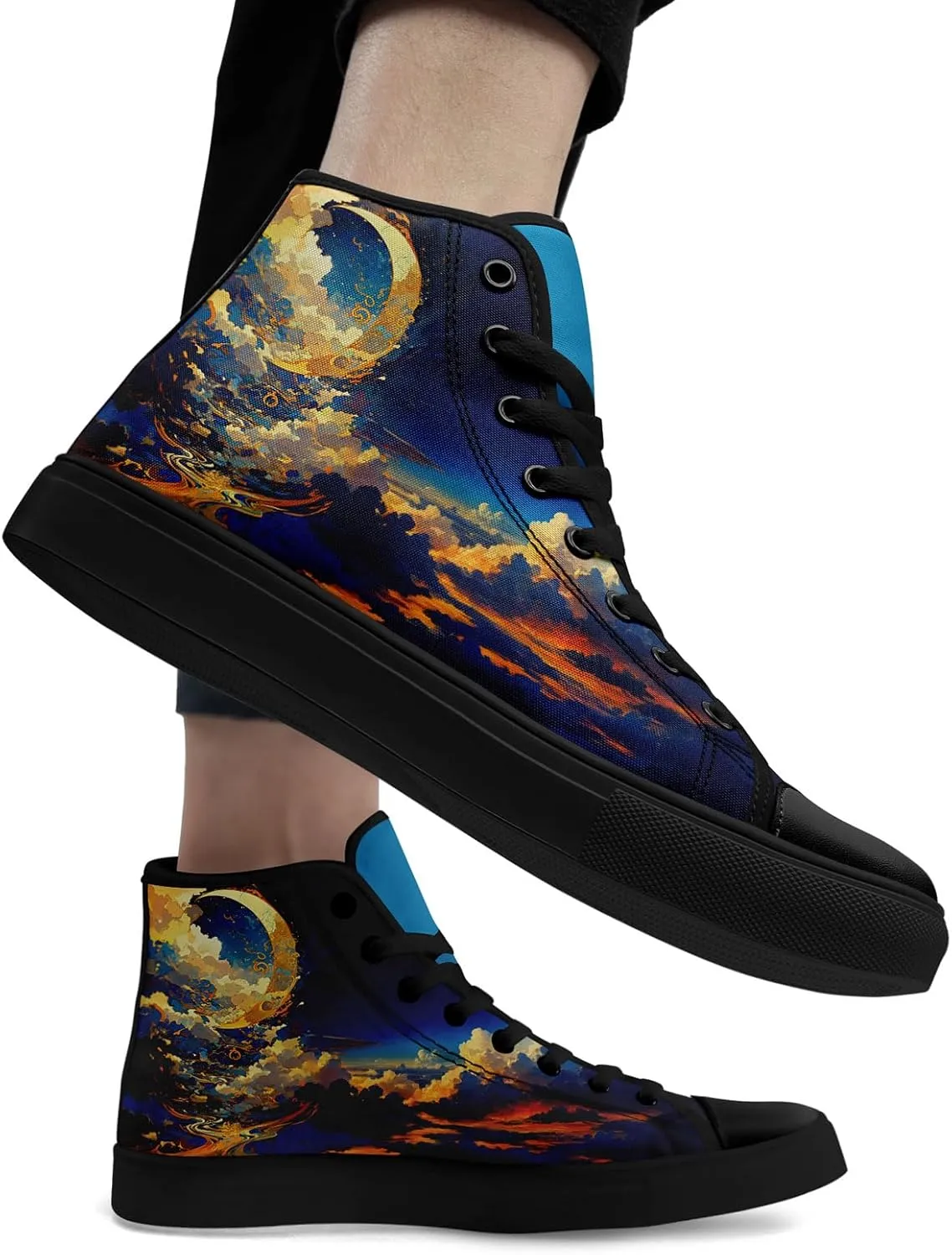 Sky High-top Canvas Shoes for Men Women Fashion Breathable Lace Up Comfortable Trendy Sneaker Plat Star Moon Shoes