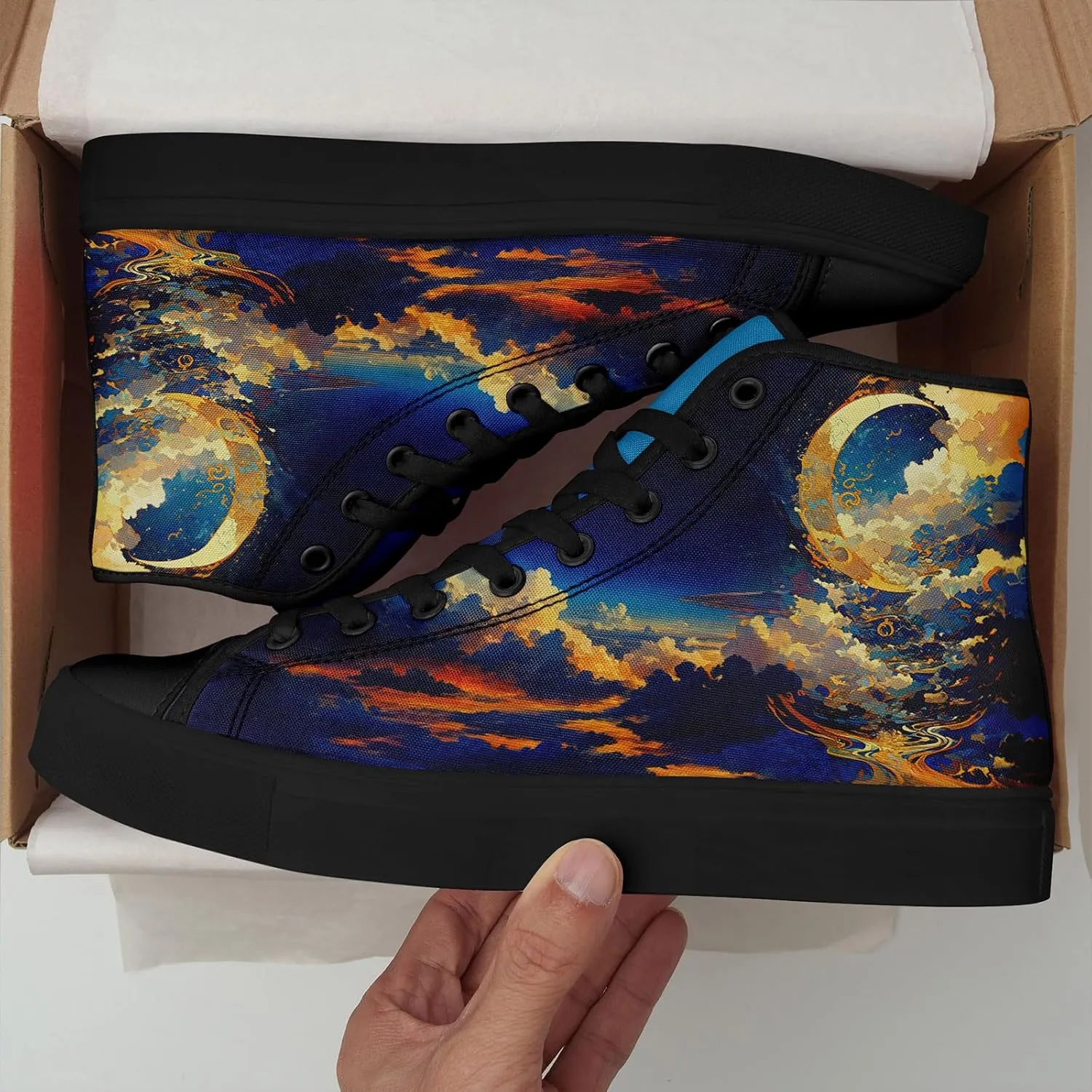 Sky High-top Canvas Shoes for Men Women Fashion Breathable Lace Up Comfortable Trendy Sneaker Plat Star Moon Shoes