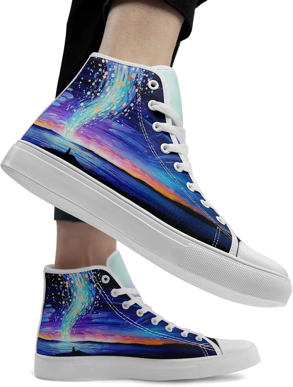 Sky High-top Canvas Shoes for Men Women Fashion Breathable Lace Up Comfortable Trendy Sneaker Plat Star Moon Shoes