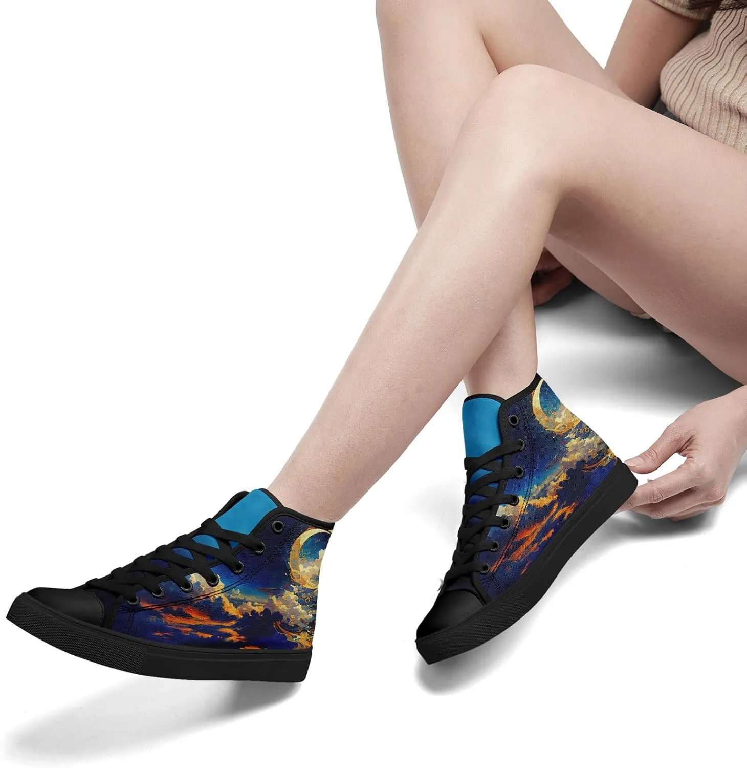 Sky High-top Canvas Shoes for Men Women Fashion Breathable Lace Up Comfortable Trendy Sneaker Plat Star Moon Shoes
