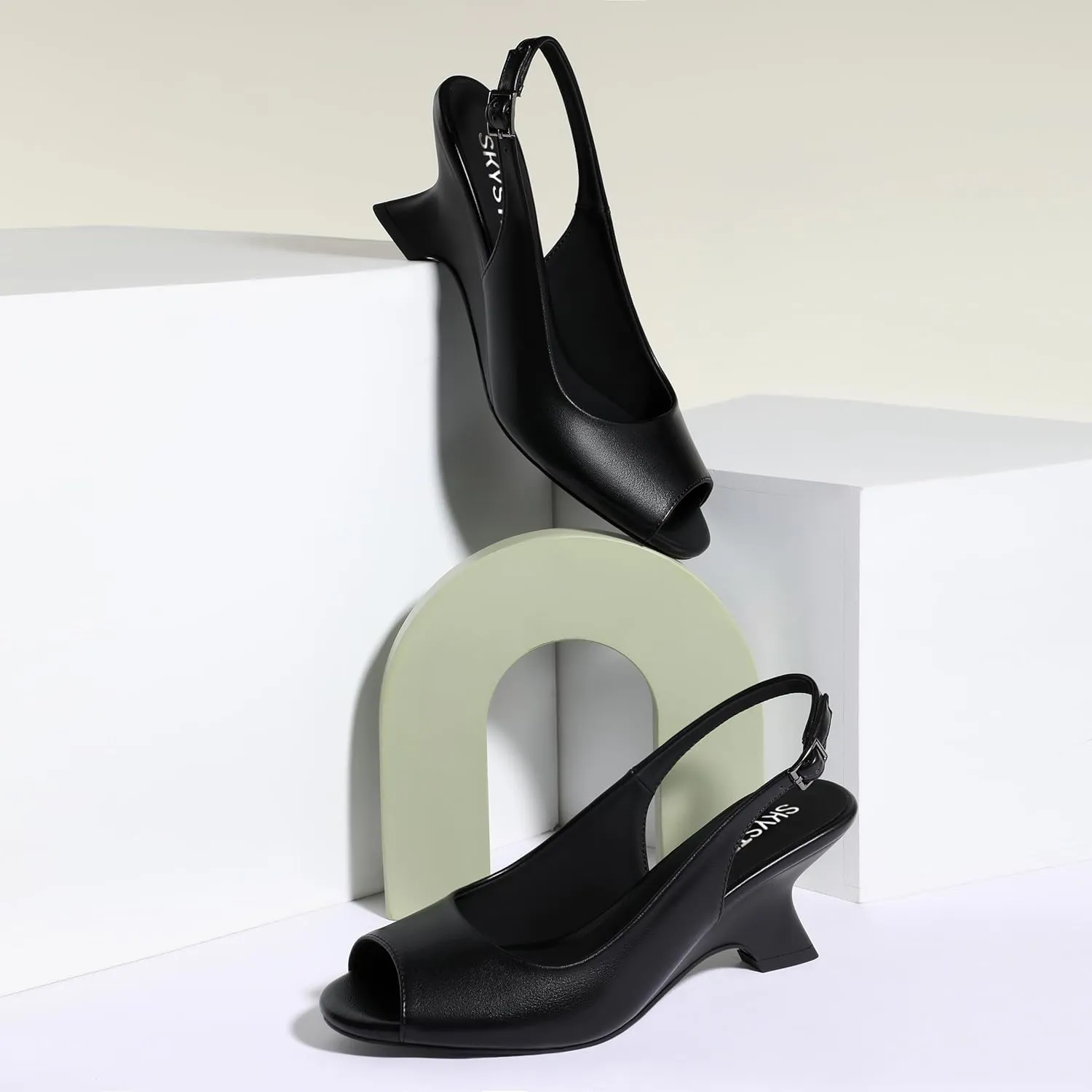 SKYSTERRY Women's Peep Toe Slingback Kitten Wedge Heel Sandals Low Heel Comfortable Sexy Dress Pumps Shoes for Wedding Party Evening 2.4 Inch