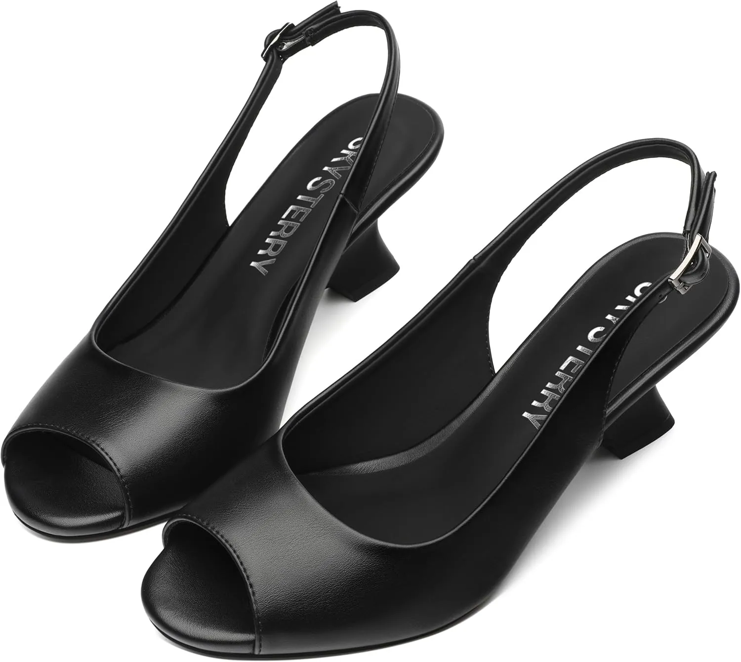 SKYSTERRY Women's Peep Toe Slingback Kitten Wedge Heel Sandals Low Heel Comfortable Sexy Dress Pumps Shoes for Wedding Party Evening 2.4 Inch