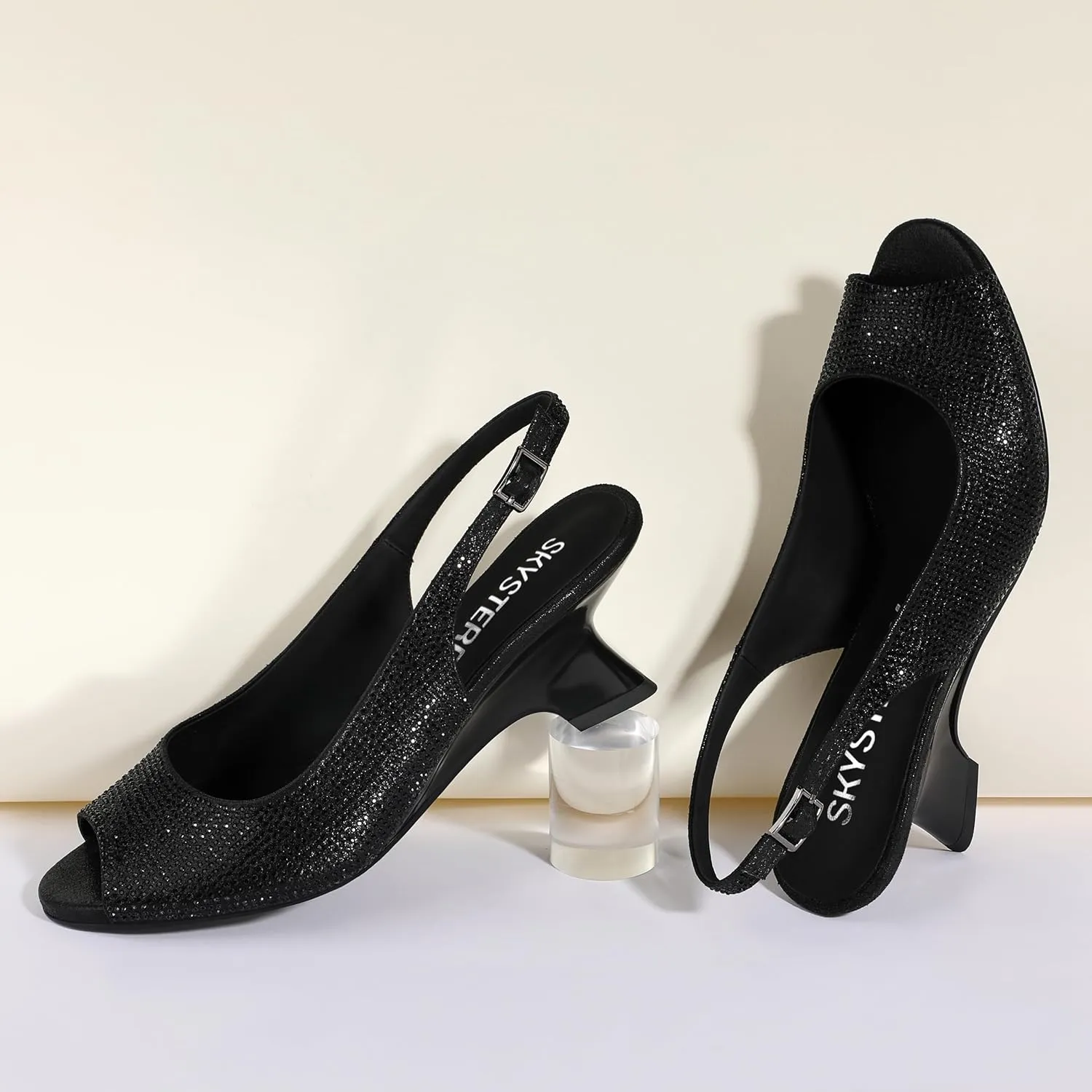 SKYSTERRY Women's Peep Toe Slingback Kitten Wedge Heel Sandals Low Heel Comfortable Sexy Dress Pumps Shoes for Wedding Party Evening 2.4 Inch