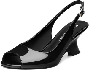 SKYSTERRY Women's Peep Toe Slingback Kitten Wedge Heel Sandals Low Heel Comfortable Sexy Dress Pumps Shoes for Wedding Party Evening 2.4 Inch