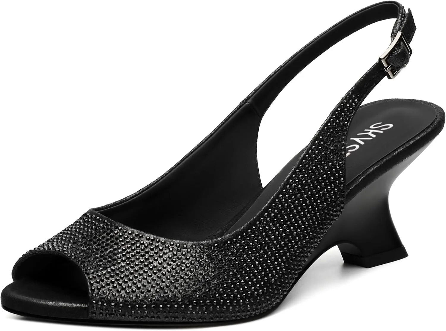 SKYSTERRY Women's Peep Toe Slingback Kitten Wedge Heel Sandals Low Heel Comfortable Sexy Dress Pumps Shoes for Wedding Party Evening 2.4 Inch