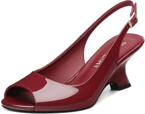 SKYSTERRY Women's Peep Toe Slingback Kitten Wedge Heel Sandals Low Heel Comfortable Sexy Dress Pumps Shoes for Wedding Party Evening 2.4 Inch
