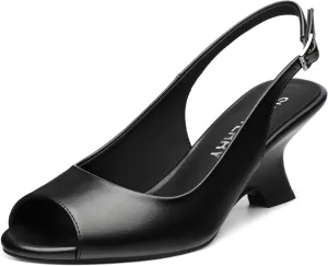 SKYSTERRY Women's Peep Toe Slingback Kitten Wedge Heel Sandals Low Heel Comfortable Sexy Dress Pumps Shoes for Wedding Party Evening 2.4 Inch