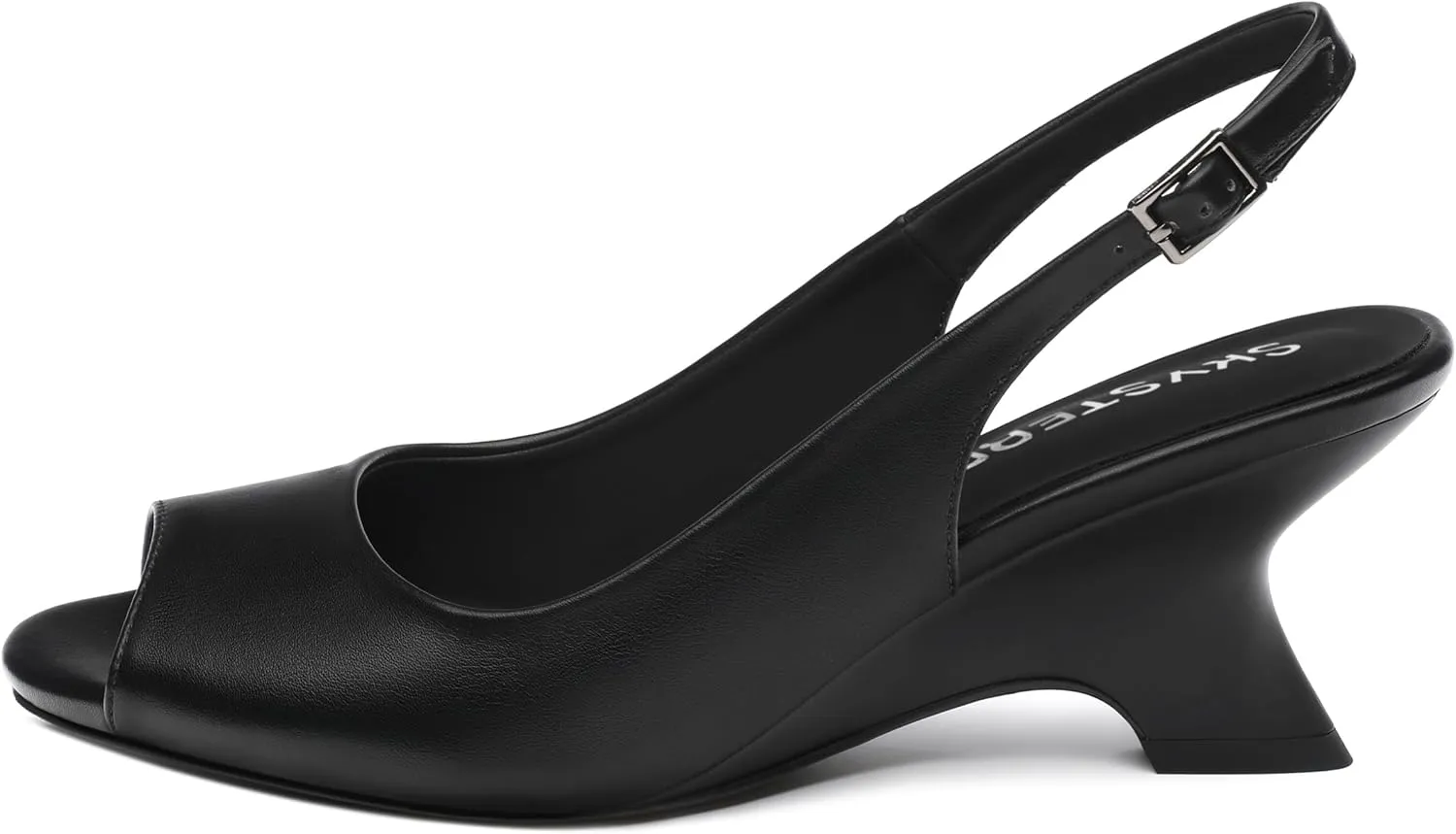 SKYSTERRY Women's Peep Toe Slingback Kitten Wedge Heel Sandals Low Heel Comfortable Sexy Dress Pumps Shoes for Wedding Party Evening 2.4 Inch