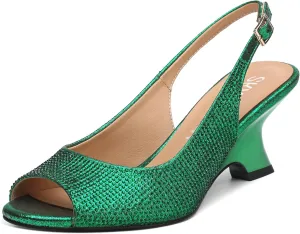 SKYSTERRY Women's Peep Toe Slingback Kitten Wedge Heel Sandals Low Heel Comfortable Sexy Dress Pumps Shoes for Wedding Party Evening 2.4 Inch