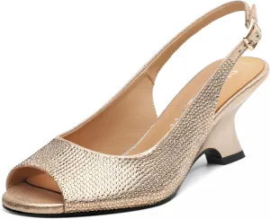 SKYSTERRY Women's Peep Toe Slingback Kitten Wedge Heel Sandals Low Heel Comfortable Sexy Dress Pumps Shoes for Wedding Party Evening 2.4 Inch