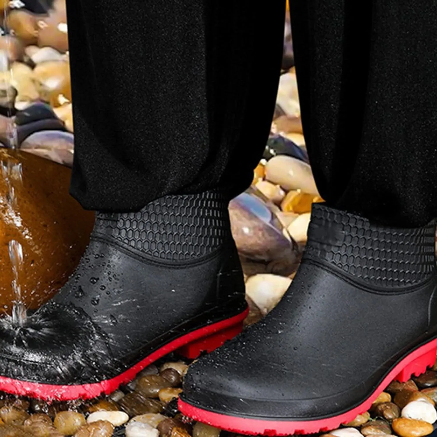 Slip Garden Boots,Rubber Boots, Men Thick Heel Warm Rainboots Safety Work Water Shoes Autumn Winter Non-Slip Waterproof Ankle Men Rubber Boots Fishing(Size:10.5)
