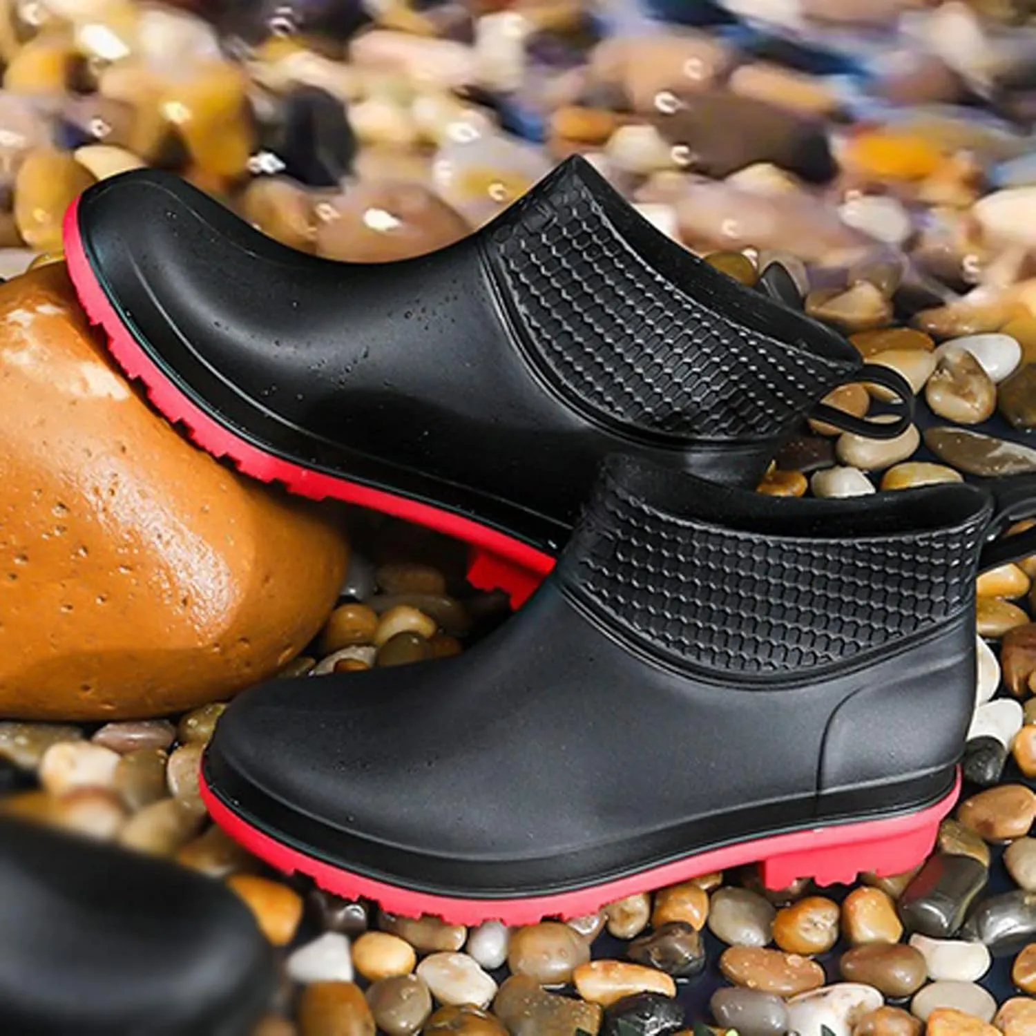 Slip Garden Boots,Rubber Boots, Men Thick Heel Warm Rainboots Safety Work Water Shoes Autumn Winter Non-Slip Waterproof Ankle Men Rubber Boots Fishing(Size:10.5)