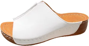 Slippers for Women Summer Orthopedic Platform Sandals Arch Support Sandals Wide Width Leather Wedge Slippers
