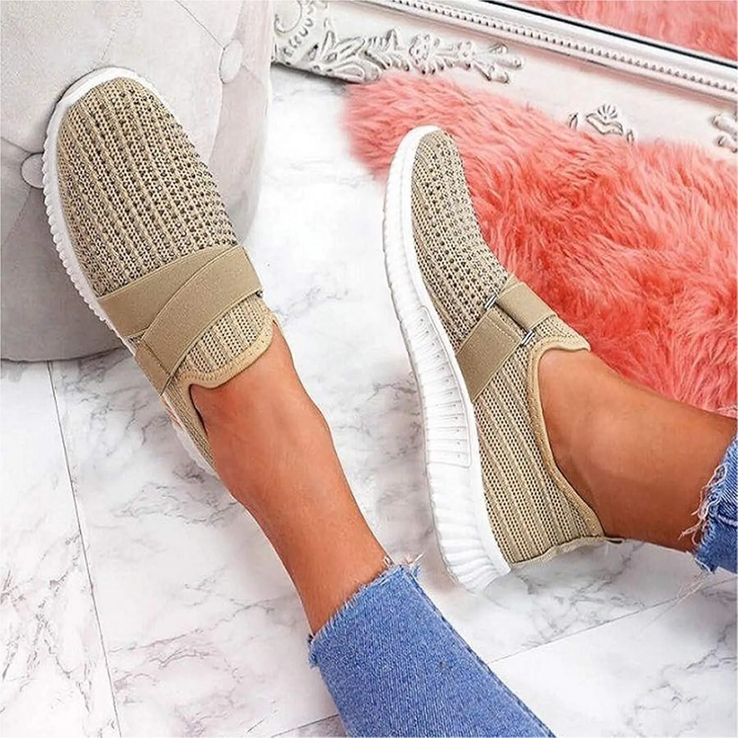 Sneakers for Women Mesh Slip On Running No Lace Walking Shoes Slip On Lightweight Gym Workout Breathable Fashion Sneakers
