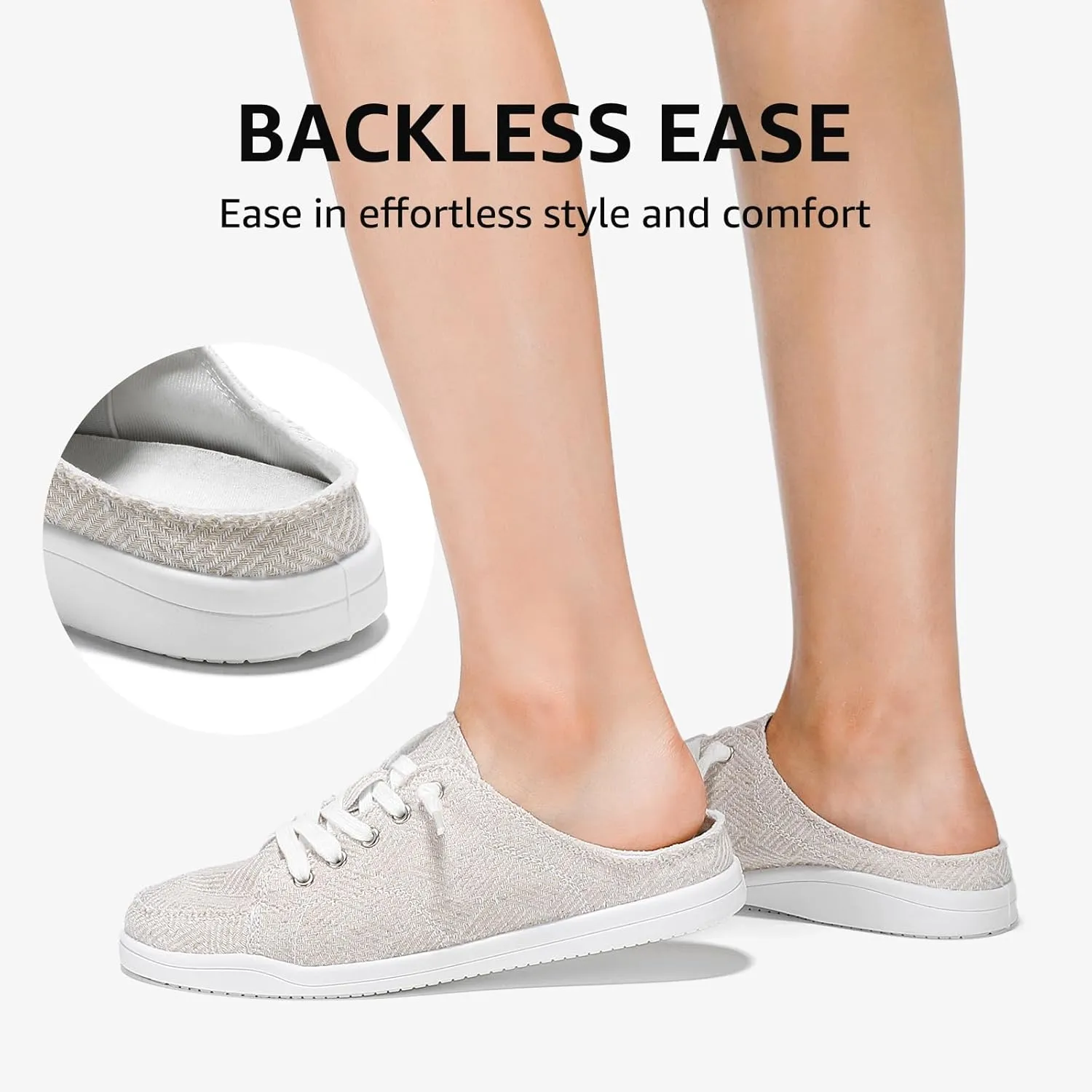 STQ Slip On Mule Sneakers Slide on Canvas Shoes Casual Blackless Orthopedic Shoes with Arch Support Warm Wood Beige Size 6.5