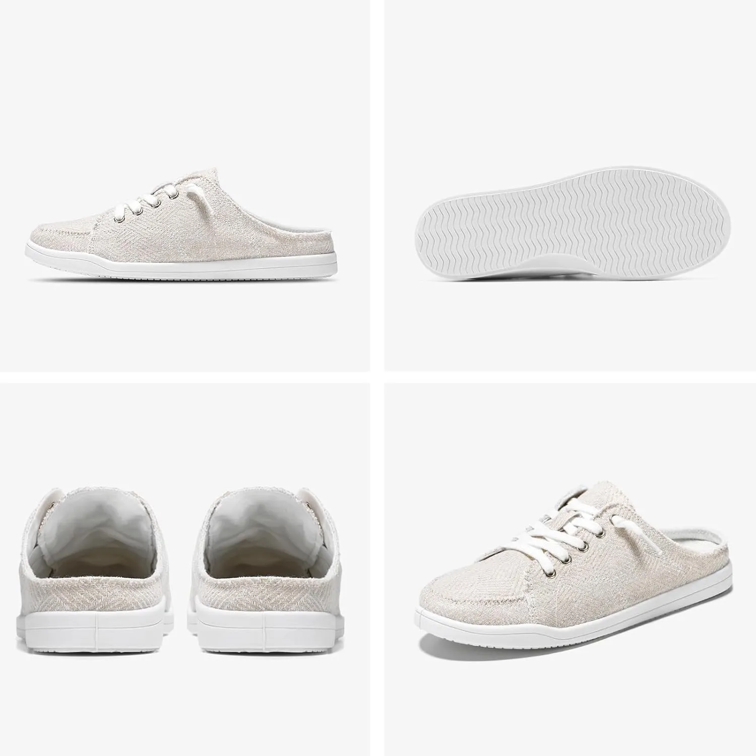 STQ Slip On Mule Sneakers Slide on Canvas Shoes Casual Blackless Orthopedic Shoes with Arch Support Warm Wood Beige Size 6.5