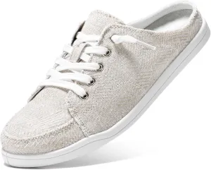 STQ Slip On Mule Sneakers Slide on Canvas Shoes Casual Blackless Orthopedic Shoes with Arch Support Warm Wood Beige Size 6.5