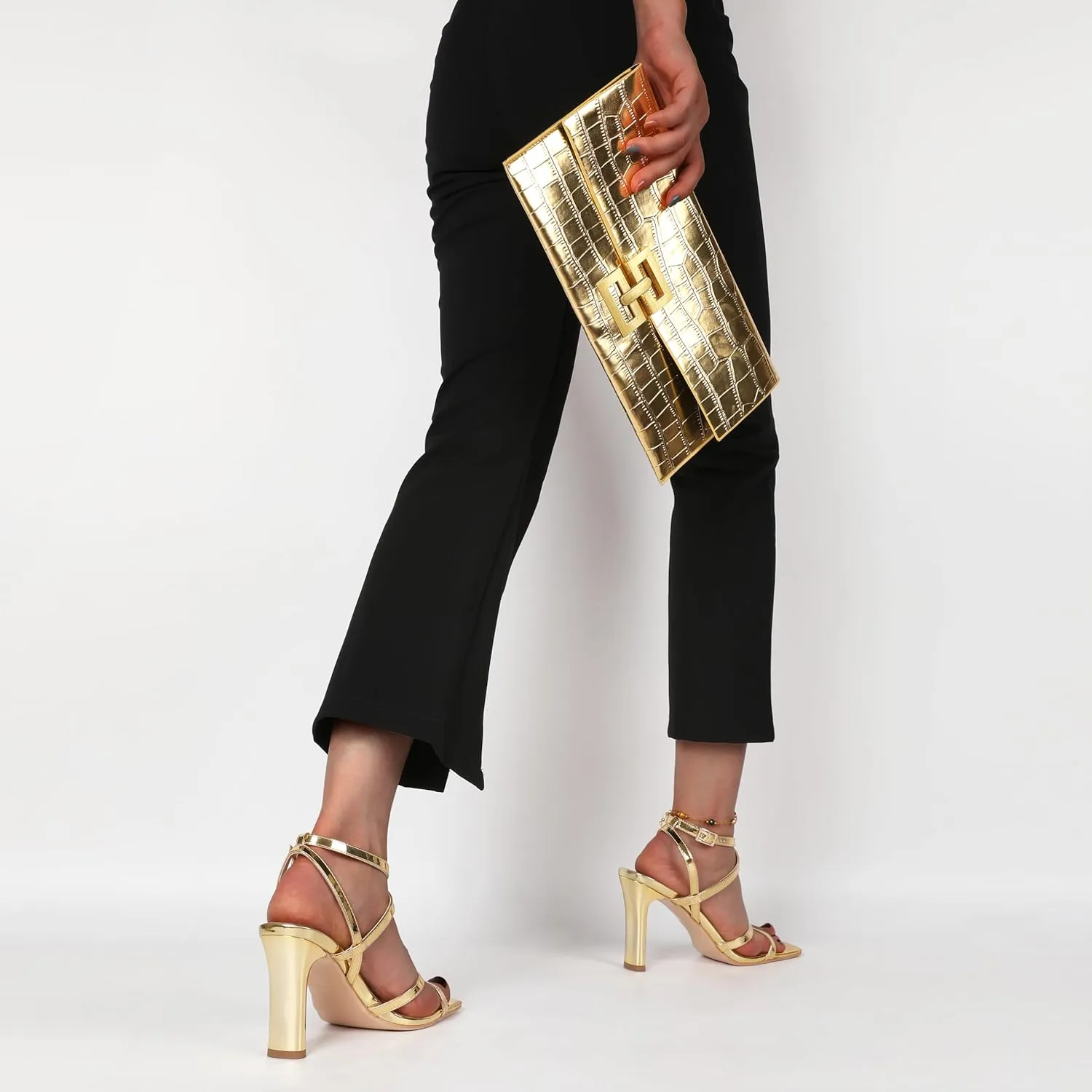 Strappy Heels for Women Square Open Toe Chunky High Heels Ankle Strap Sandals 3.5 Inch Comfort Dress Party Wedding Shoes