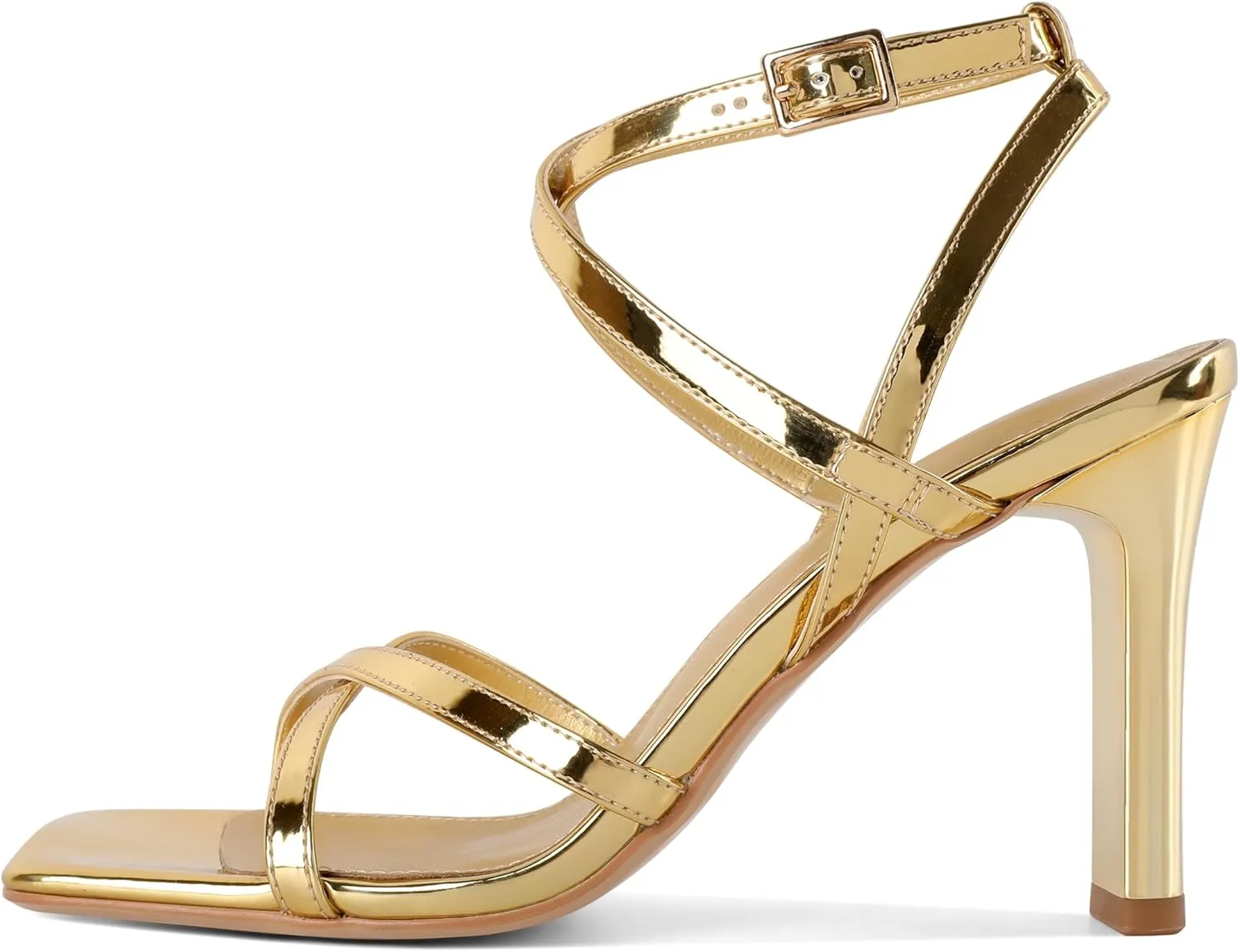 Strappy Heels for Women Square Open Toe Chunky High Heels Ankle Strap Sandals 3.5 Inch Comfort Dress Party Wedding Shoes