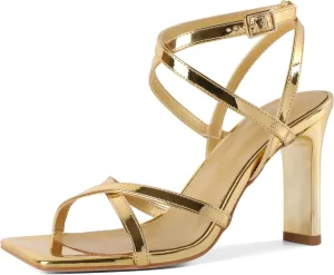 Strappy Heels for Women Square Open Toe Chunky High Heels Ankle Strap Sandals 3.5 Inch Comfort Dress Party Wedding Shoes