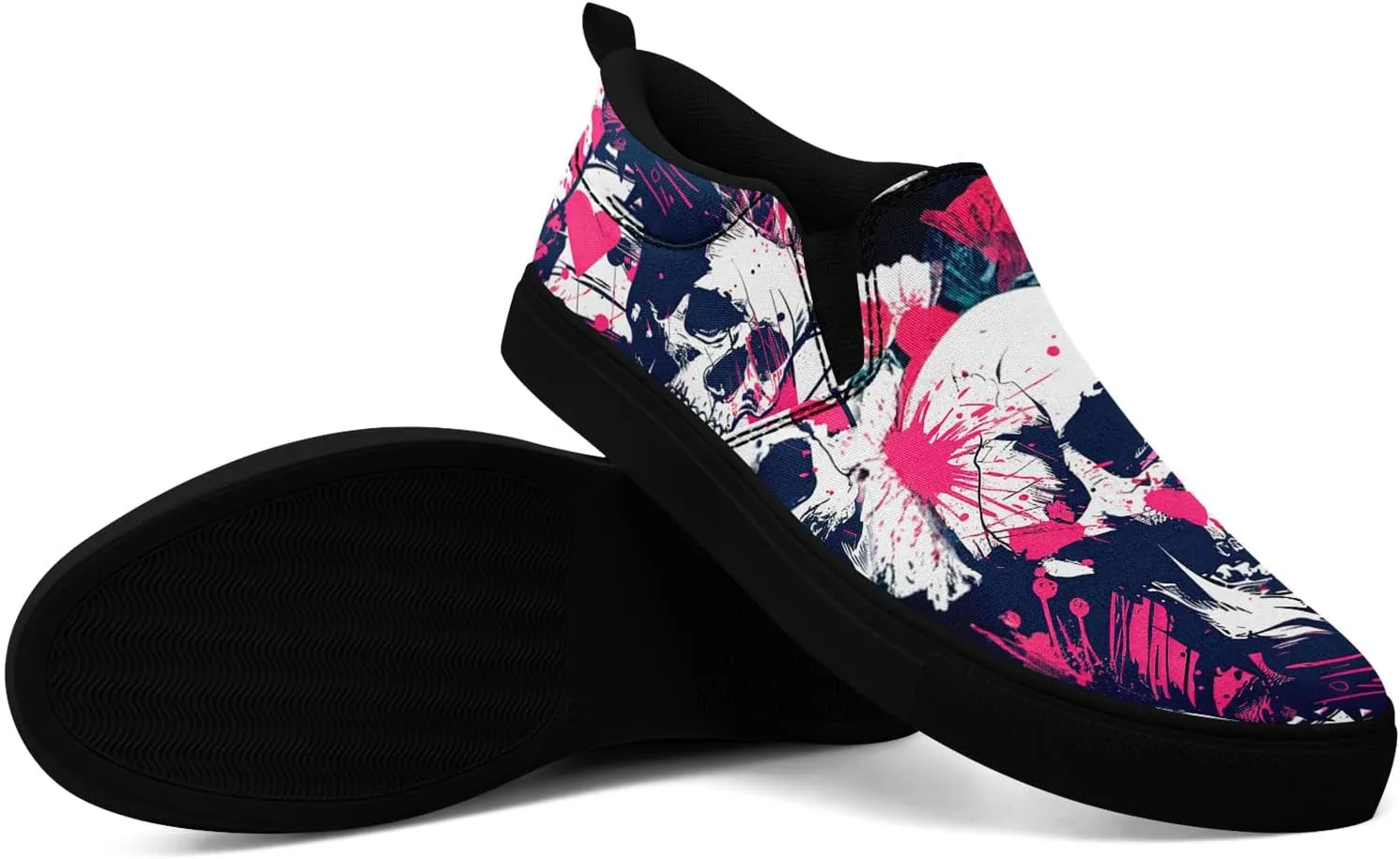 Stylish Skull Flower Slip-On Canvas Shoes for Men Women Unisex Trendy Comfortable Flat Sneaker Lightweight Footwear