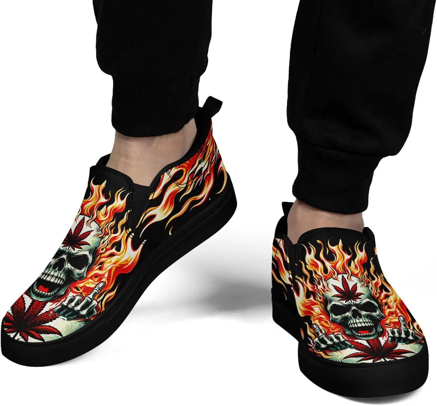 Stylish Skull Flower Slip-On Canvas Shoes for Men Women Unisex Trendy Comfortable Flat Sneaker Lightweight Footwear