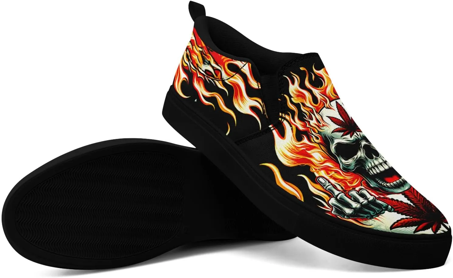 Stylish Skull Flower Slip-On Canvas Shoes for Men Women Unisex Trendy Comfortable Flat Sneaker Lightweight Footwear