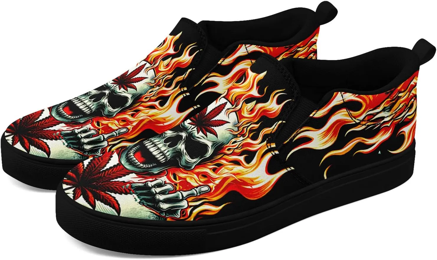 Stylish Skull Flower Slip-On Canvas Shoes for Men Women Unisex Trendy Comfortable Flat Sneaker Lightweight Footwear