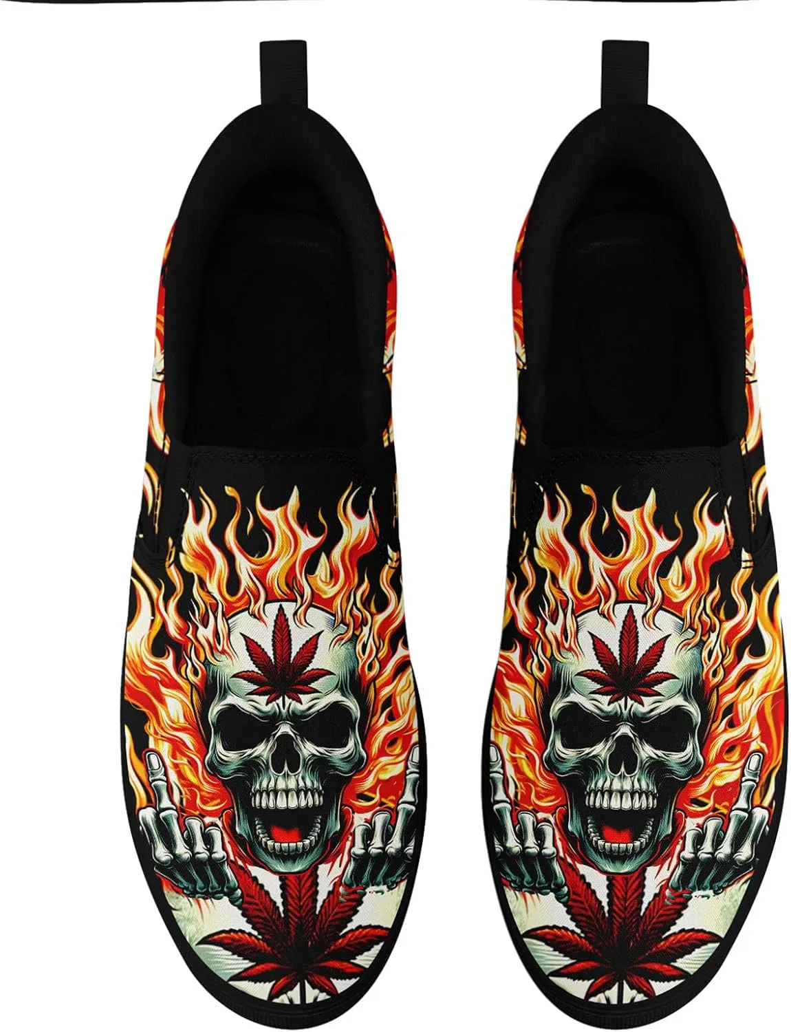 Stylish Skull Flower Slip-On Canvas Shoes for Men Women Unisex Trendy Comfortable Flat Sneaker Lightweight Footwear