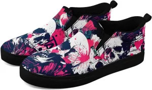 Stylish Skull Flower Slip-On Canvas Shoes for Men Women Unisex Trendy Comfortable Flat Sneaker Lightweight Footwear