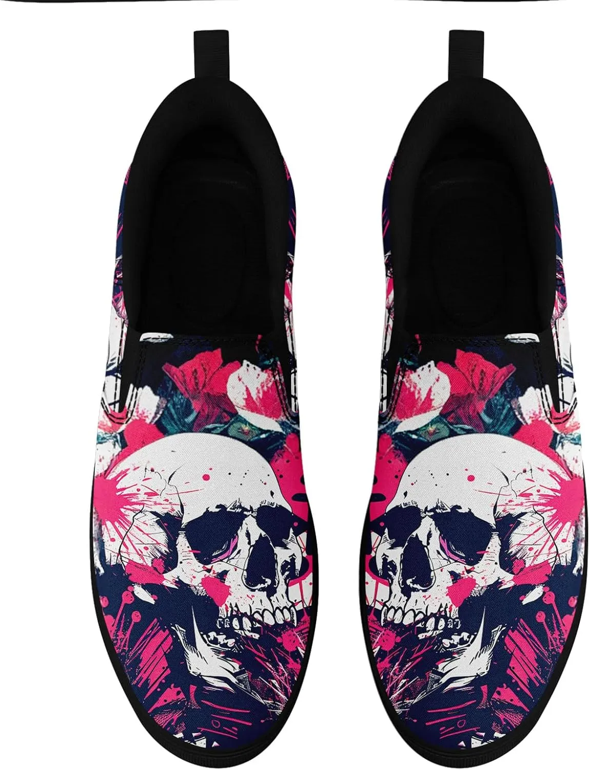 Stylish Skull Flower Slip-On Canvas Shoes for Men Women Unisex Trendy Comfortable Flat Sneaker Lightweight Footwear