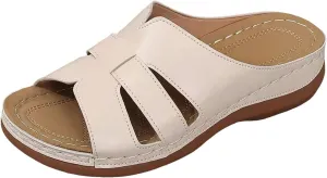 Summer Leather Platform Sandals for Women Comfortable Arch Support Soft Cushion Beach Wedges Sandals Leather Casual Dress Open Toes Non Slip Shoes