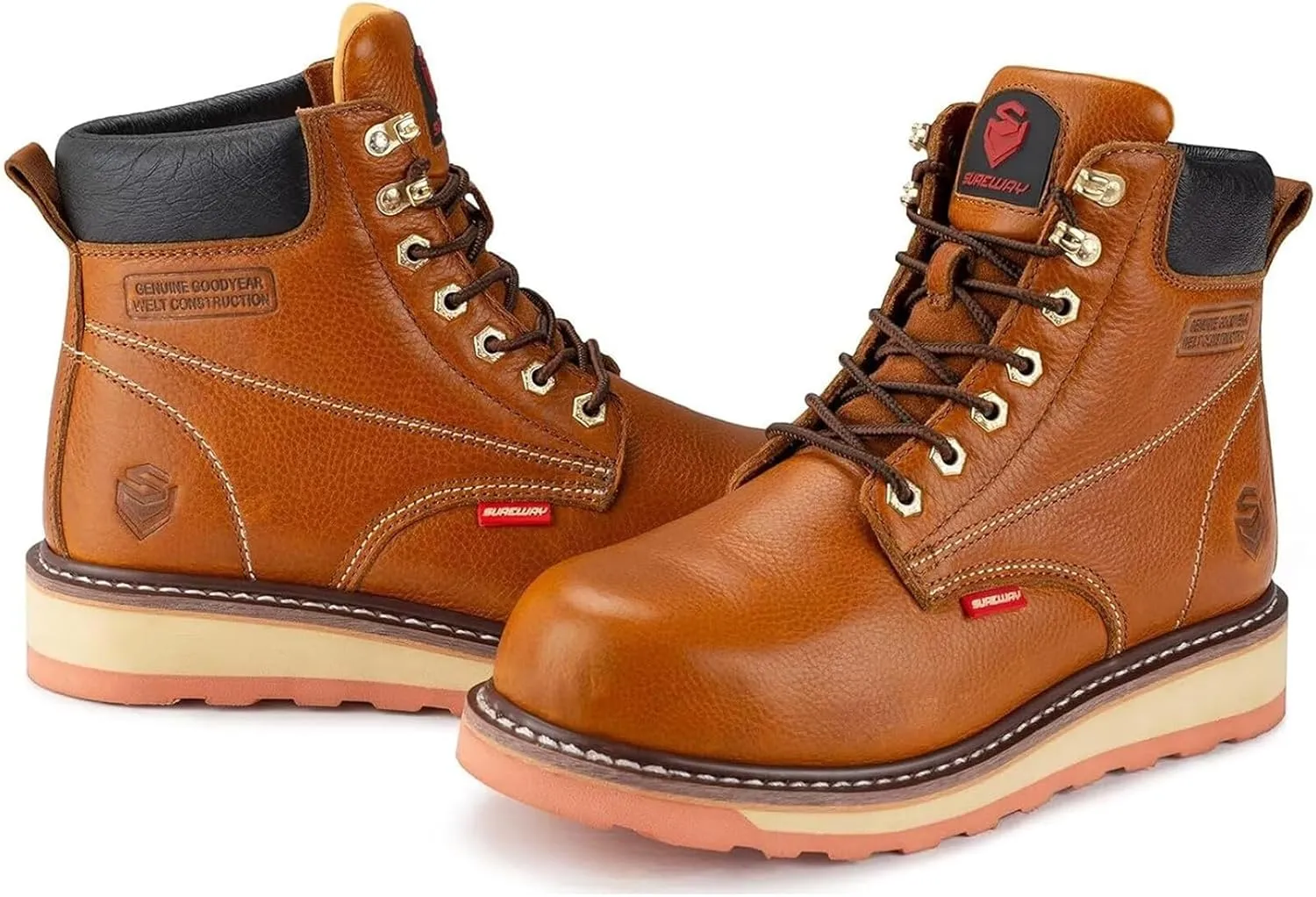 SUREWAY 6 in Mens Heavy Duty Soft/Steel Toe Work Boots for Men,Goodyear Welted,Full Grain Leather,Slip Resistant,EH Safety Industrial Construction Boot