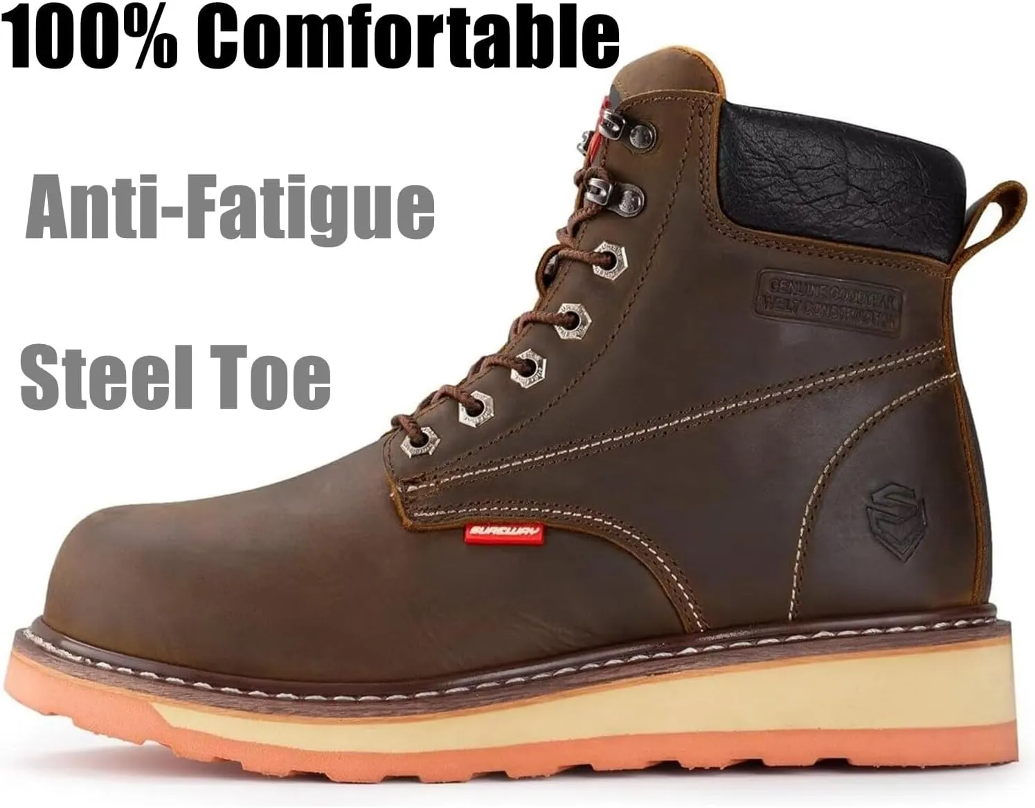 SUREWAY 6 in Mens Heavy Duty Soft/Steel Toe Work Boots for Men,Goodyear Welted,Full Grain Leather,Slip Resistant,EH Safety Industrial Construction Boot