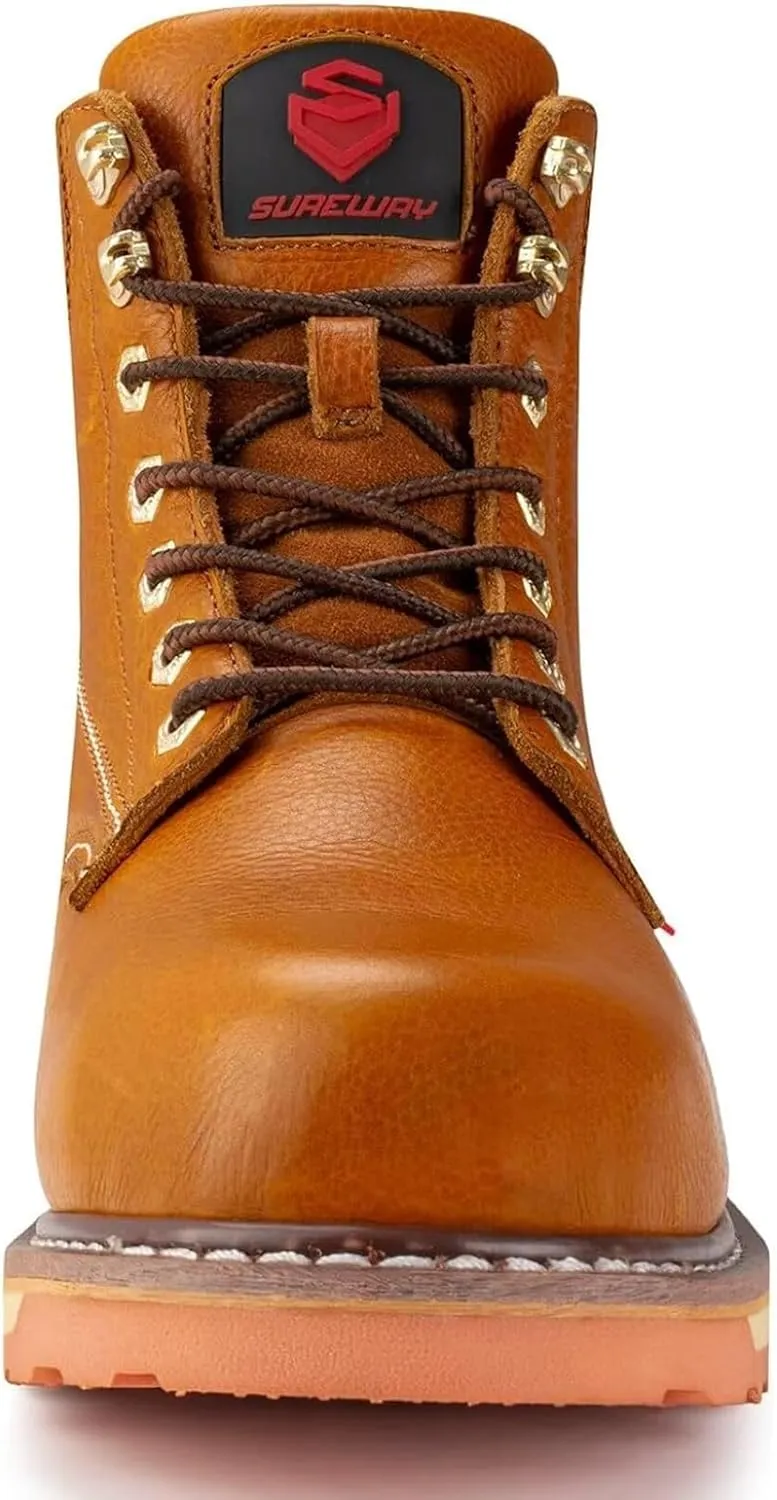 SUREWAY 6 in Mens Heavy Duty Soft/Steel Toe Work Boots for Men,Goodyear Welted,Full Grain Leather,Slip Resistant,EH Safety Industrial Construction Boot
