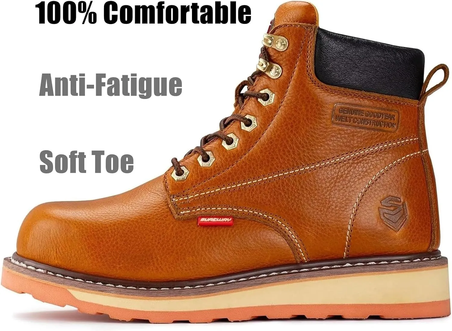 SUREWAY 6 in Mens Heavy Duty Soft/Steel Toe Work Boots for Men,Goodyear Welted,Full Grain Leather,Slip Resistant,EH Safety Industrial Construction Boot